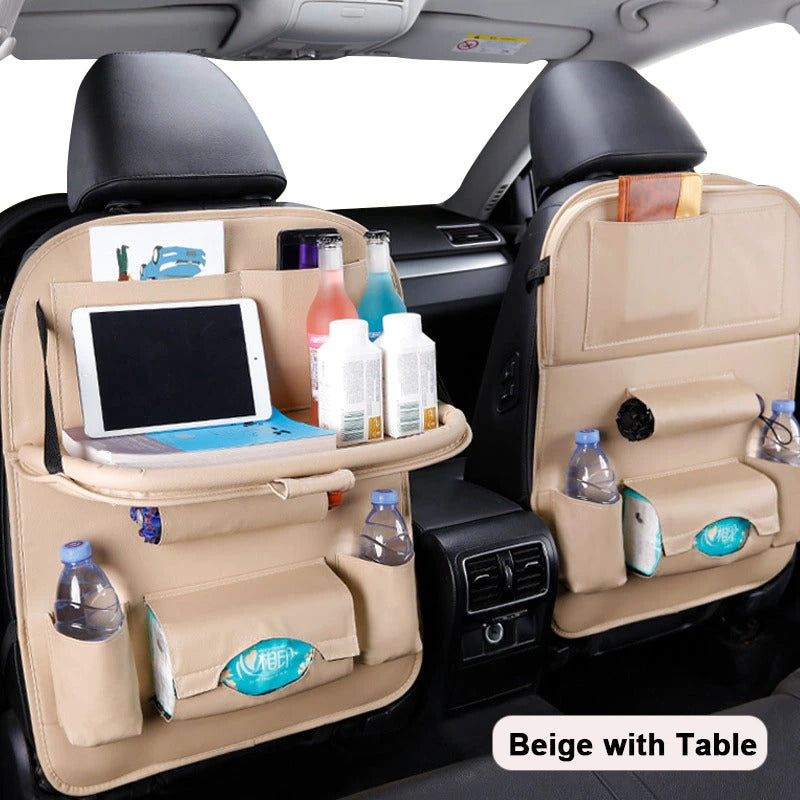 Car Seat Back Organizer Pu Leather Pad Bag Car Storage Organizer Foldable Table Tray Travel Storage Bag Auto Accessories