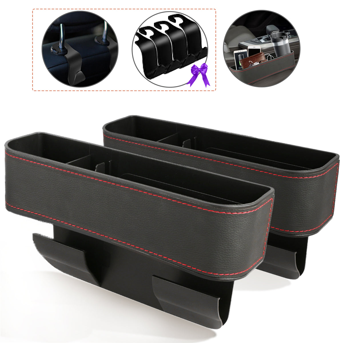 2Pcs Jeteven  Leather Car Gear Storage Box Upgrade Four Hooks