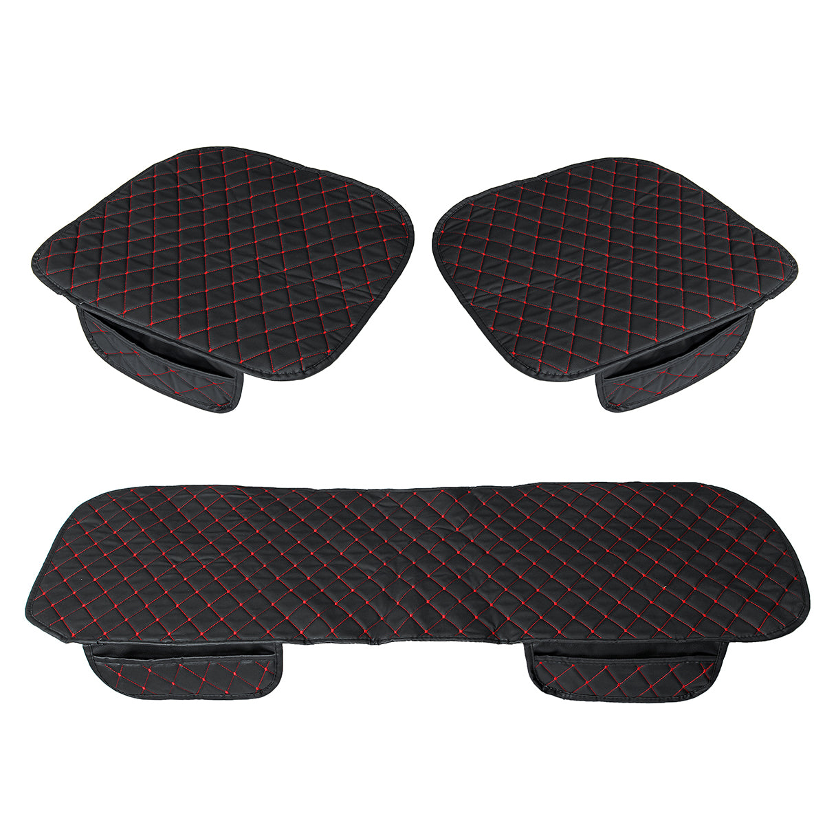 3Pcs Car Seat Cover Universal PU Leather Protector Cushion Front Rear