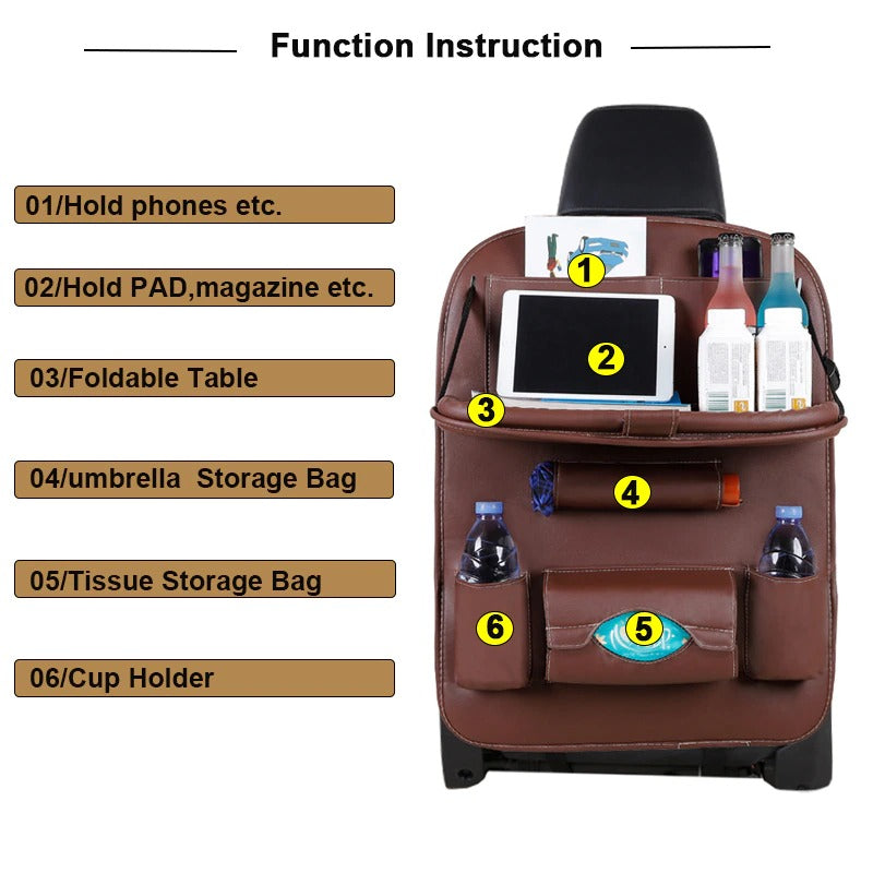 Car Seat Back Organizer Pu Leather Pad Bag Car Storage Organizer Foldable Table Tray Travel Storage Bag Auto Accessories