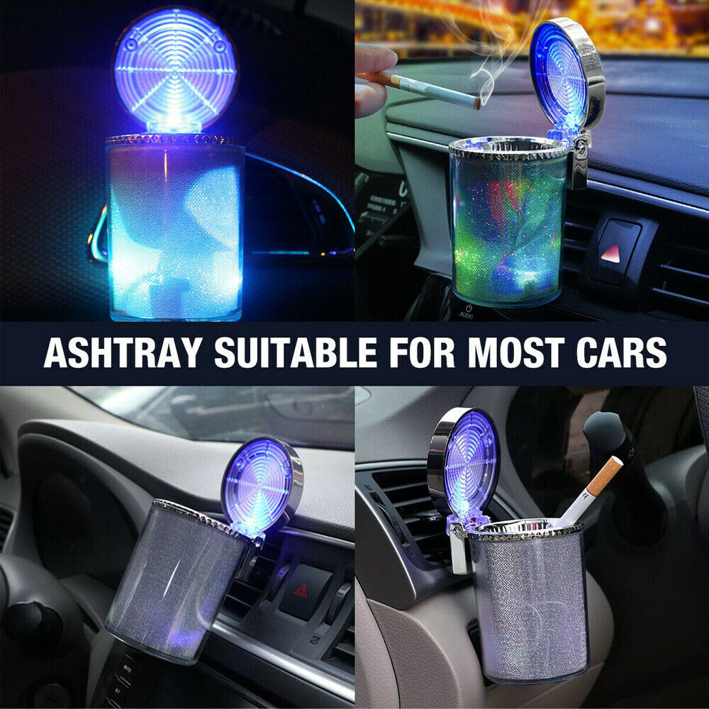 Car LED Light Up Ashtray Smokeless Ash Cigarette Cylinder Holder Cup Colorful Ash Car Ashtray Portable Smokeless Travel Auto Cigarette Odor Smoke Remover