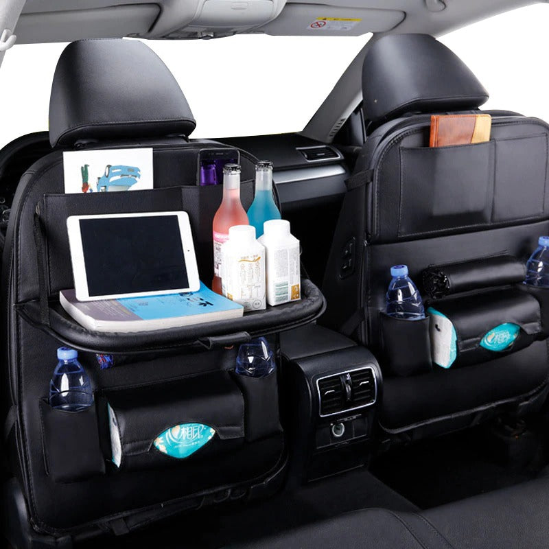 Car Seat Back Organizer Pu Leather Pad Bag Car Storage Organizer Foldable Table Tray Travel Storage Bag Auto Accessories