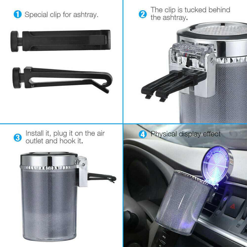 Car LED Light Up Ashtray Smokeless Ash Cigarette Cylinder Holder Cup Colorful Ash Car Ashtray Portable Smokeless Travel Auto Cigarette Odor Smoke Remover