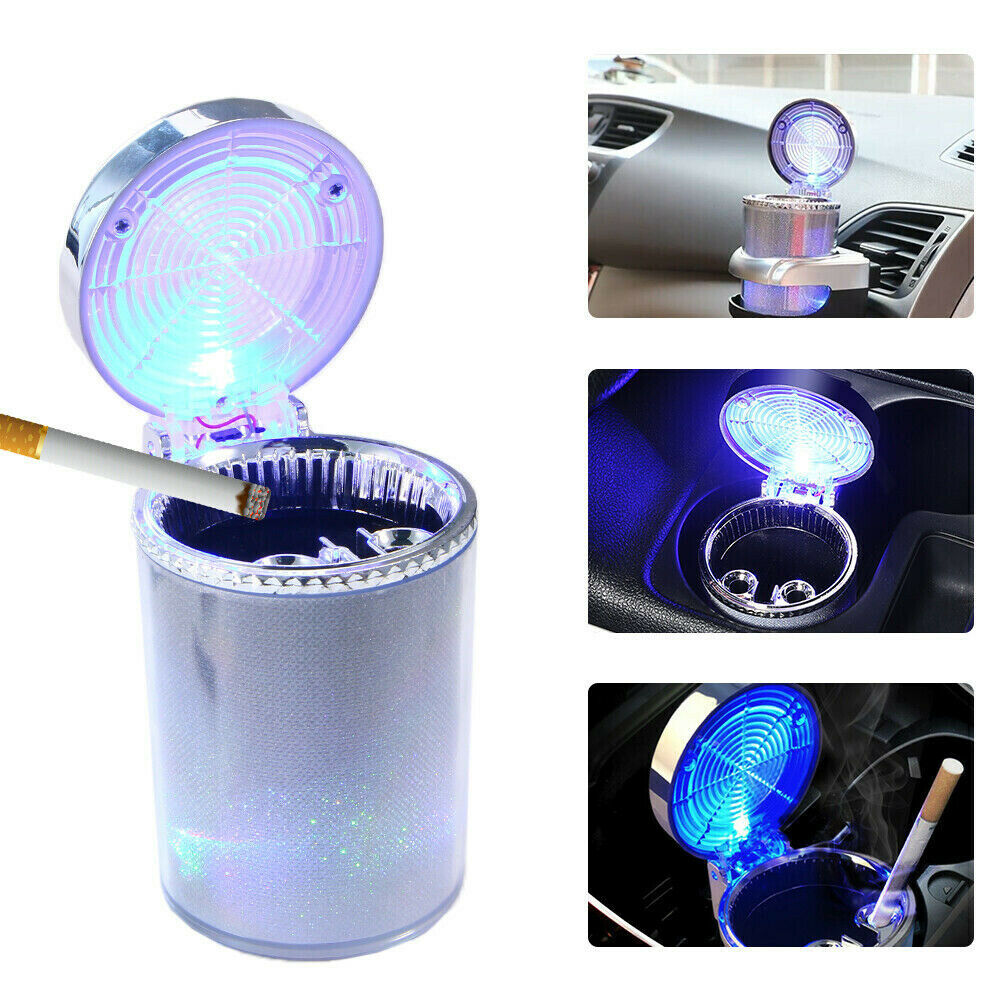 Car LED Light Up Ashtray Smokeless Ash Cigarette Cylinder Holder Cup Colorful Ash Car Ashtray Portable Smokeless Travel Auto Cigarette Odor Smoke Remover